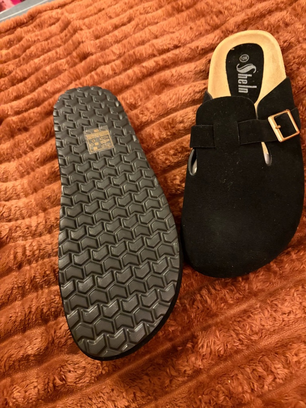 Black Suede Slip-On Clog with Buckle - Picture 2 of 4